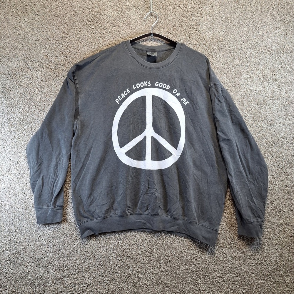 Comfort Colors Sweatshirt Adult XL Gray Peace Looks Good On Me Graphic Casual